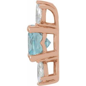 14K Rose Natural Blue Zircon & 1/5 CTW Natural Diamond Pendant
