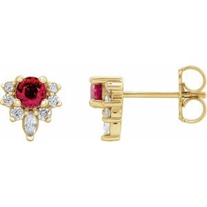 14K Yellow Natural Ruby & 1/6 CTW Natural Diamond Earrings