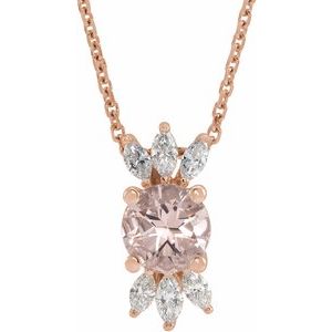 14K Rose Natural Pink Morganite & 1/5 CTW Natural Diamond 16-18" Necklace