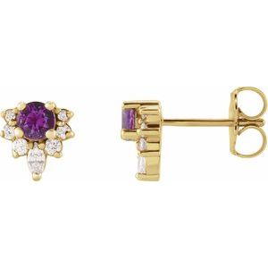 14K Yellow Natural Natural Amethyst & 1/6 CTW Natural Diamond Earrings