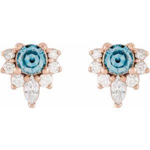 14K Rose Natural Aquamarine & 1/6 CTW Natural Diamond Earrings