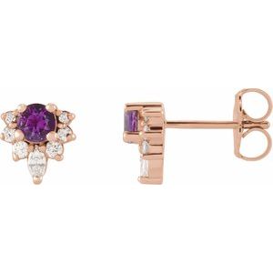 14K Rose Natural Amethyst & 1/6 CTW Natural Diamond Earrings