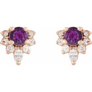 14K Rose Natural Amethyst & 1/6 CTW Natural Diamond Earrings
