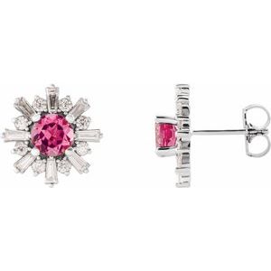 Sterling Silver Natural Pink Tourmaline & 3/4 CTW Natural Diamond Earrings