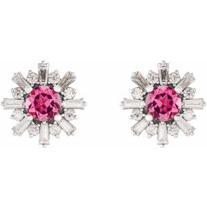 Sterling Silver Natural Pink Tourmaline & 3/4 CTW Natural Diamond Earrings
