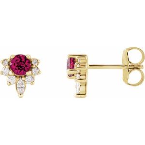 14K Yellow Natural Pink Tourmaline & 1/6 CTW Natural Diamond Earrings