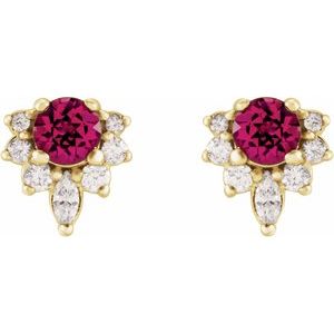 14K Yellow Natural Pink Tourmaline & 1/6 CTW Natural Diamond Earrings