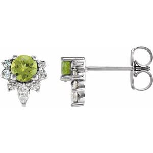 Platinum Natural Peridot & 1/6 CTW Natural Diamond Earrings