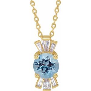 14K Yellow Natural Aquamarine & 1/6 CTW Natural Diamond 16-18" Necklace
