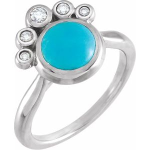 Sterling Silver Natural Blue Turquoise & 1/8 CTW Natural Diamond Ring