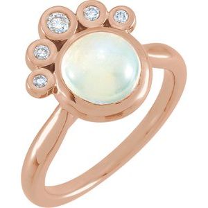 14K Rose Natural Rainbow Moonstone & 1/8 CTW Natural Diamond Ring