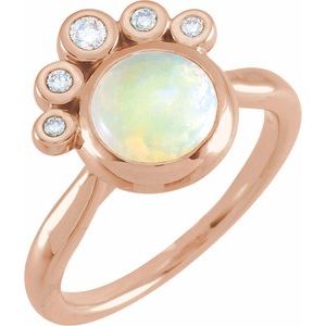 14K Rose Natural White Opal & 1/8 CTW Natural Diamond Ring