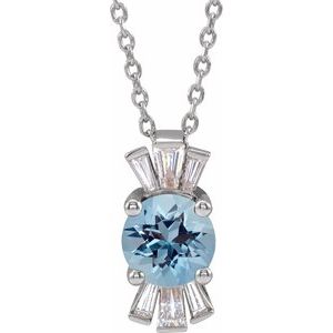 Sterling Silver Natural Blue Zircon & 1/6 CTW Natural Diamond 16-18" Necklace