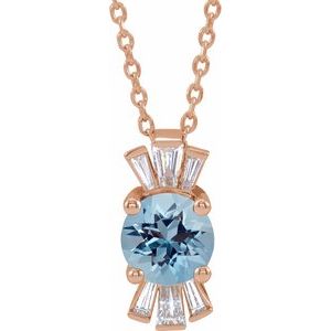 14K Rose Natural Blue Zircon & 1/6 CTW Natural Diamond 16-18" Necklace