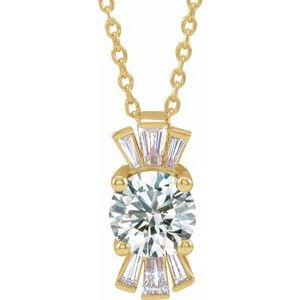14K Yellow Natural White Sapphire & 1/6 CTW Natural Diamond 16-18" Necklace