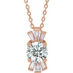 14K Rose Natural White Sapphire & 1/6 CTW Natural Diamond 16-18" Necklace