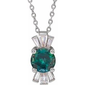Sterling Silver Lab-Grown Alexandrite & 1/6 CTW Natural Diamond 16-18" Necklace