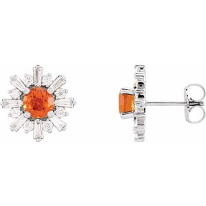 Sterling Silver Natural Mexican Fire Opal & 3/4 CTW Natural Diamond Earrings