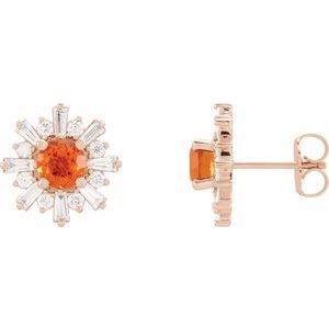 14K Rose Natural Mexican Fire Opal & 3/4 CTW Natural Diamond Earrings
