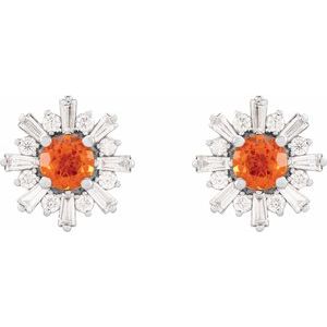 14K White Natural Mexican Fire Opal & 3/4 CTW Natural Diamond Earrings