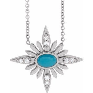 Platinum Natural Turquoise & .08 CTW Natural Diamond Celestial 16-18" Necklace