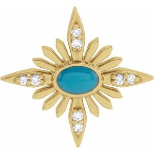 14K Yellow Natural Turquoise & .08 CTW Natural Diamond Celestial Pendant