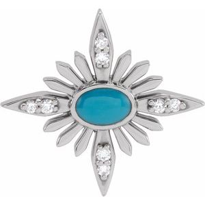 14K White Natural Turquoise & .08 CTW Natural Diamond Celestial Pendant