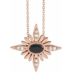 14K Rose Natural Black Onyx & .08 CTW Natural Diamond Celestial 16-18" Necklace