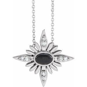 Sterling Silver Natural Black Onyx & .08 CTW Natural Diamond Celestial 16-18" Necklace