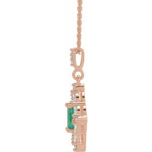 14K Rose Natural Emerald & 1/3 CTW Natural Diamond 16-18" Necklace