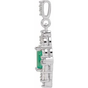 14K White Natural Emerald & 1/3 CTW Natural Diamond Pendant