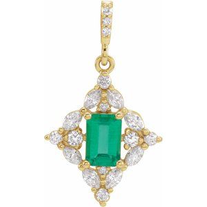 14K Yellow Natural Emerald & 1/3 CTW Natural Diamond Pendant