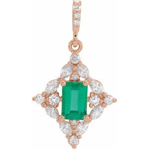 14K Rose Natural Emerald & 1/3 CTW Natural Diamond Pendant