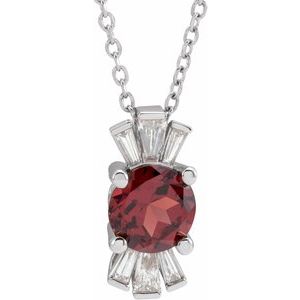 Sterling Silver Natural Mozambique Garnet & 1/6 CTW Natural Diamond 16-18" Necklace