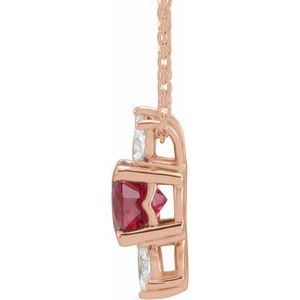 14K Rose Lab-Grown Ruby & 1/5 CTW Natural Diamond 16-18" Necklace