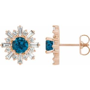 14K Rose Natural London Blue Topaz & 3/4 CTW Natural Diamond Earrings