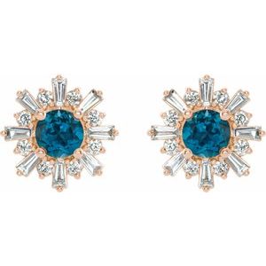 14K Rose Natural London Blue Topaz & 3/4 CTW Natural Diamond Earrings