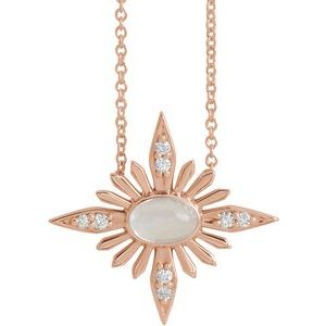 14K Rose Natural Rainbow Moonstone & .08 CTW Natural Diamond Celestial 16-18" Necklace