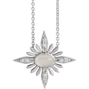 Sterling Silver Natural Rainbow Moonstone & .08 CTW Natural Diamond Celestial 16-18" Necklace