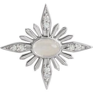 Sterling Silver Natural Rainbow Moonstone & .08 CTW Natural Diamond Celestial Pendant