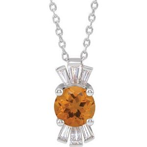Platinum Natural Citrine & 1/6 CTW Natural Diamond 16-18" Necklace