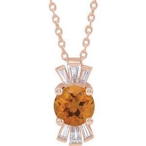 14K Rose Natural Citrine & 1/6 CTW Natural Diamond 16-18" Necklace