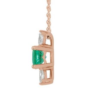 14K Rose Natural Emerald & 1/5 CTW Natural Diamond 16-18" Necklace