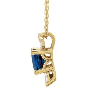 14K Yellow Lab-Grown Blue Sapphire & 1/6 CTW Natural Diamond 16-18" Necklace