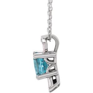 Sterling Silver Natural Blue Zircon & 1/6 CTW Natural Diamond 16-18" Necklace