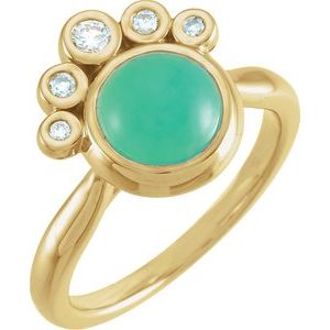 14K Yellow Natural Green Chrysoprase & 1/8 CTW Natural Diamond Ring