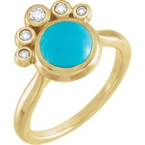 14K Yellow Natural Blue Turquoise & 1/8 CTW Natural Diamond Ring