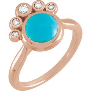 14K Rose Natural Blue Turquoise & 1/8 CTW Natural Diamond Ring