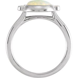 Sterling Silver Natural White Opal & 1/8 CTW Natural Diamond Ring