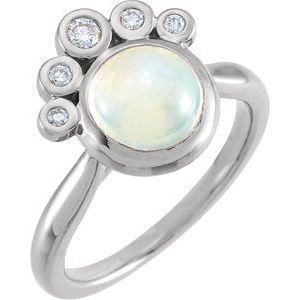 Sterling Silver Natural Rainbow Moonstone & 1/8 CTW Natural Diamond Ring